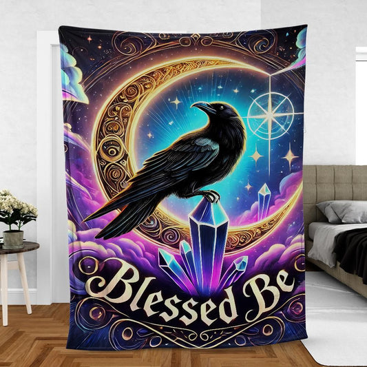 Black Raven Witch Crow Blanket Blessed Be Wicca Blanket-MoonChildWorld