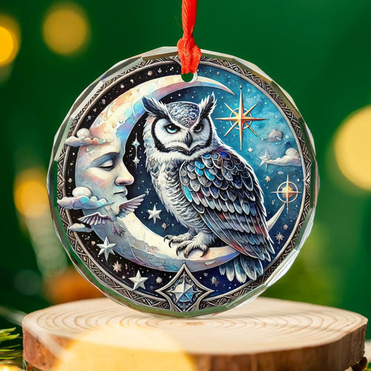 Moon Owl Glass Ornament Snowy Owl Christmas Ornament