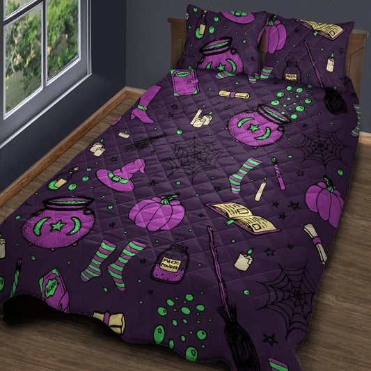 Halloween witch quilt bedding set