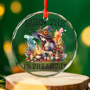 Burn The Patriarchy Witch Glass Ornament Magic Christmas Tree Ornament