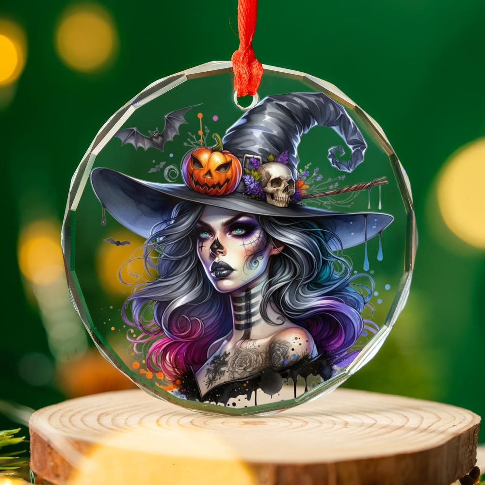 Spooky Witch Glass Ornament Gothic Christmas Tree Ornament-MoonChildWorld