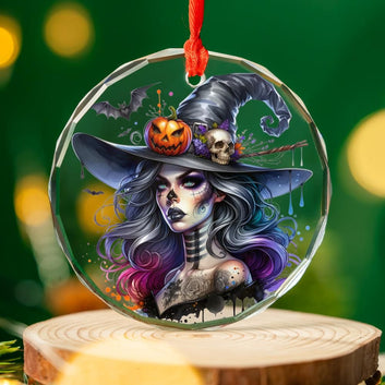 Spooky Witch Glass Ornament Gothic Christmas Tree Ornament