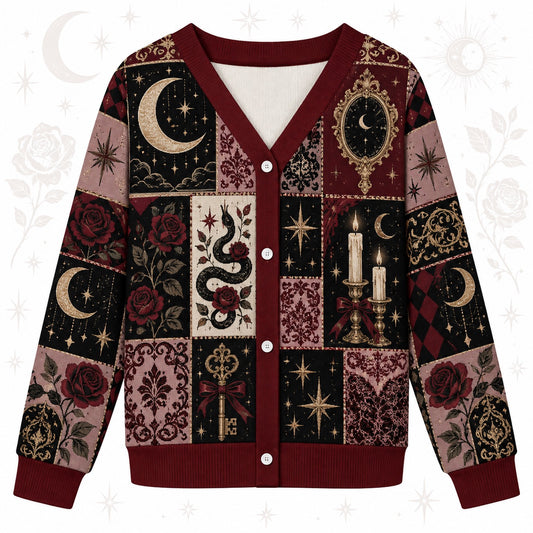 Serpent Rose Triple Moon Occult Cardigan for Women Dark Feminine Gothic, front view