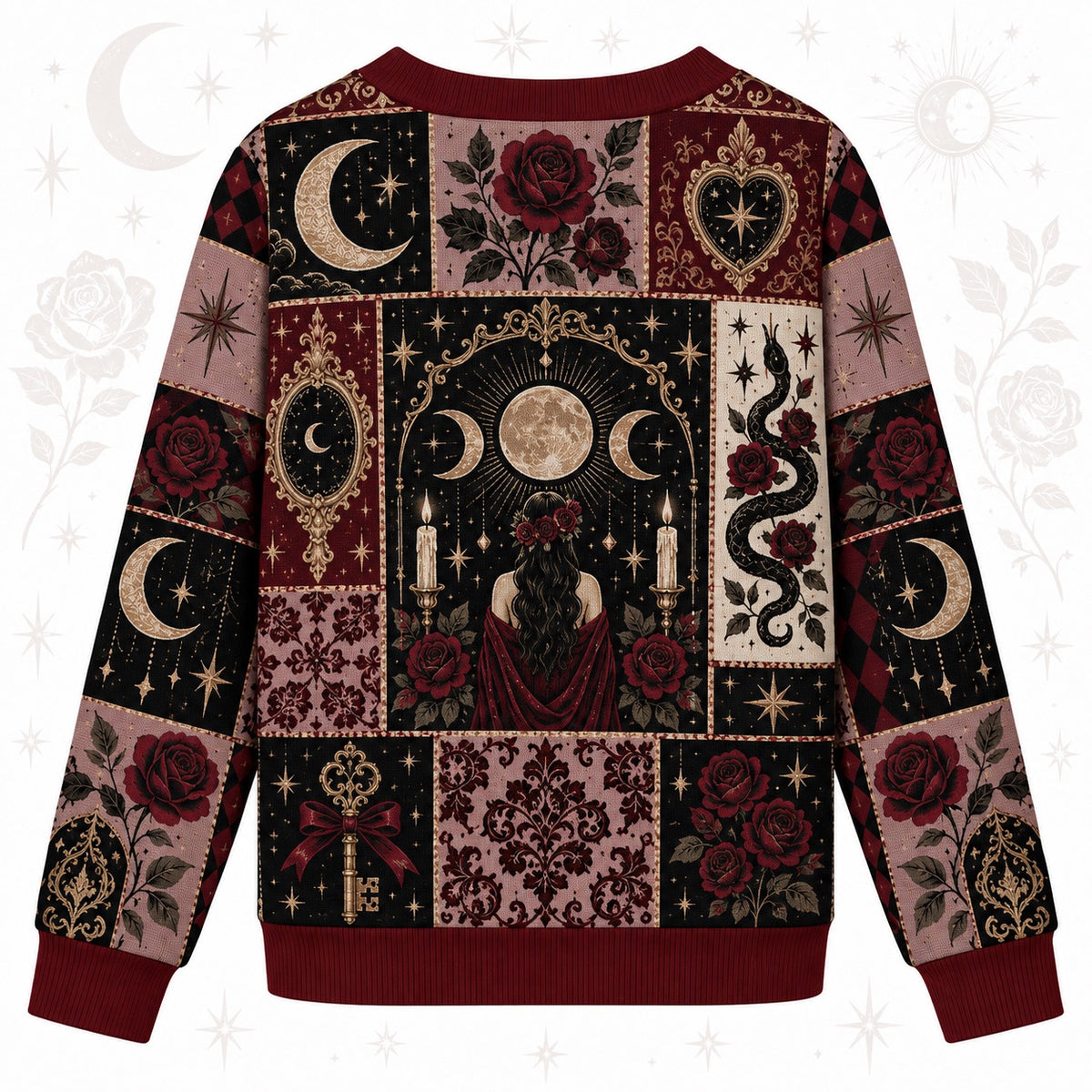 Serpent Rose Triple Moon Occult Cardigan for Women Dark Feminine Gothic, back view