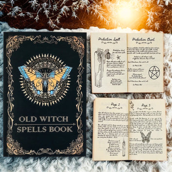 Old Witch Spells Book Enchanting Grimoire with Mystical Butterfly Cover Art