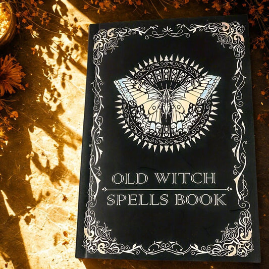 Old Witch Spells Book Enchanting Grimoire with Mystical Butterfly Cover Art
