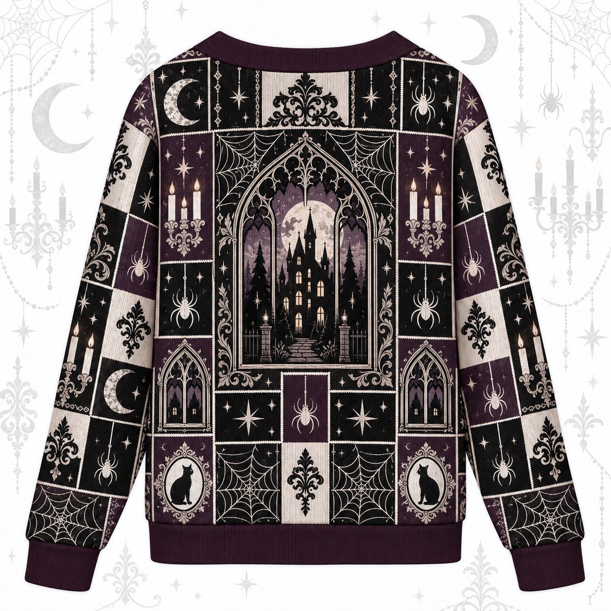 Spiderweb Moonlit Manor Gothic Cardigan for Women Plum Patchwork, back view