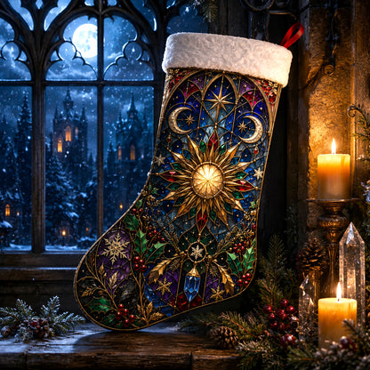 Stained Glass Sun Christmas Stocking Celestial Solstice Decor