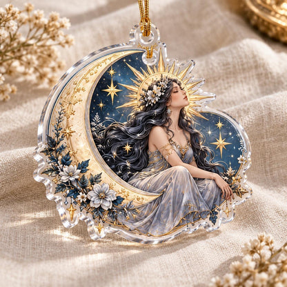 Sun and Moon Goddess Acrylic Ornament Set – Celestial Solstice Decor – Moonlit Goddess ornament