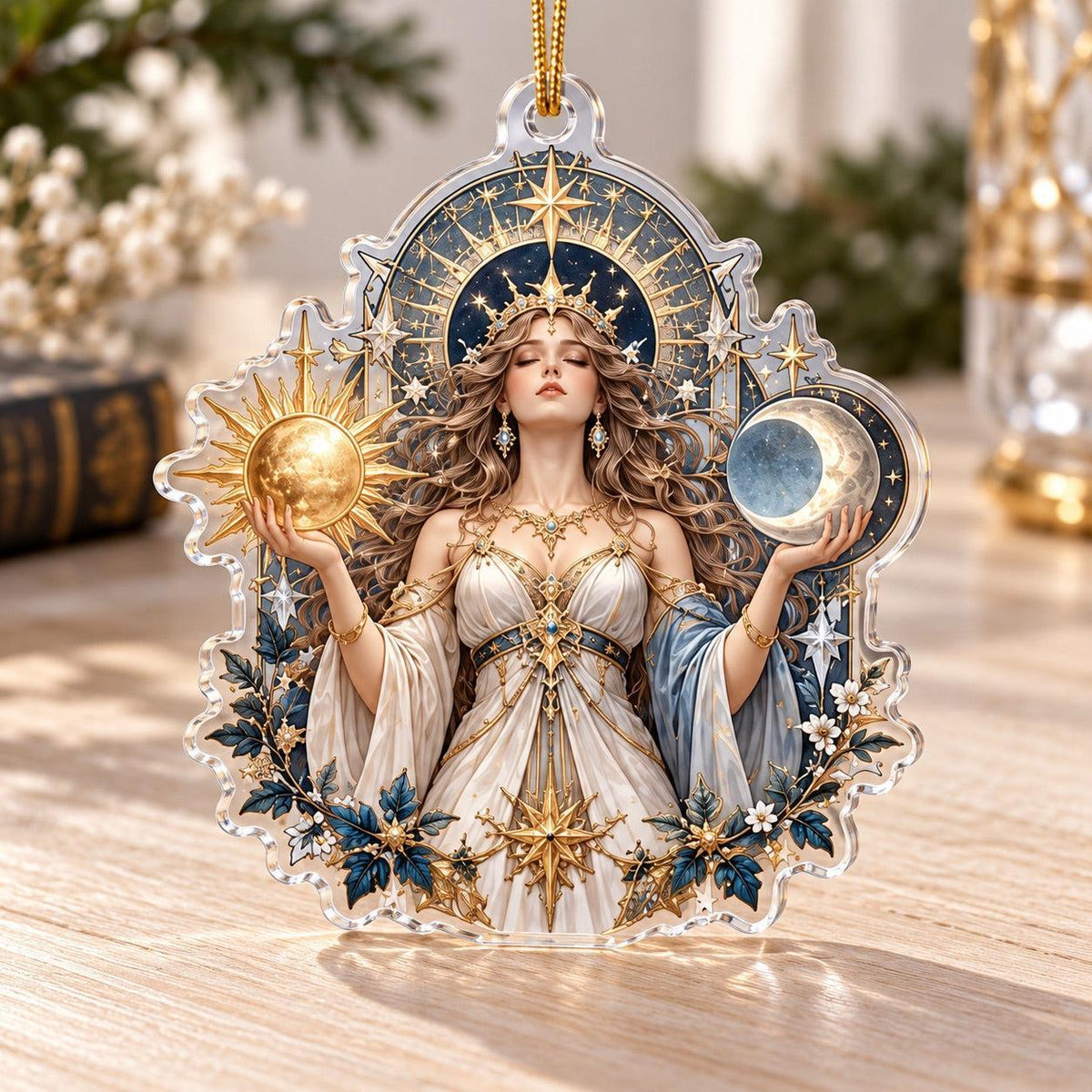 Sun and Moon Goddess Acrylic Ornament Set – Celestial Solstice Decor – Solstice Union Goddess ornament