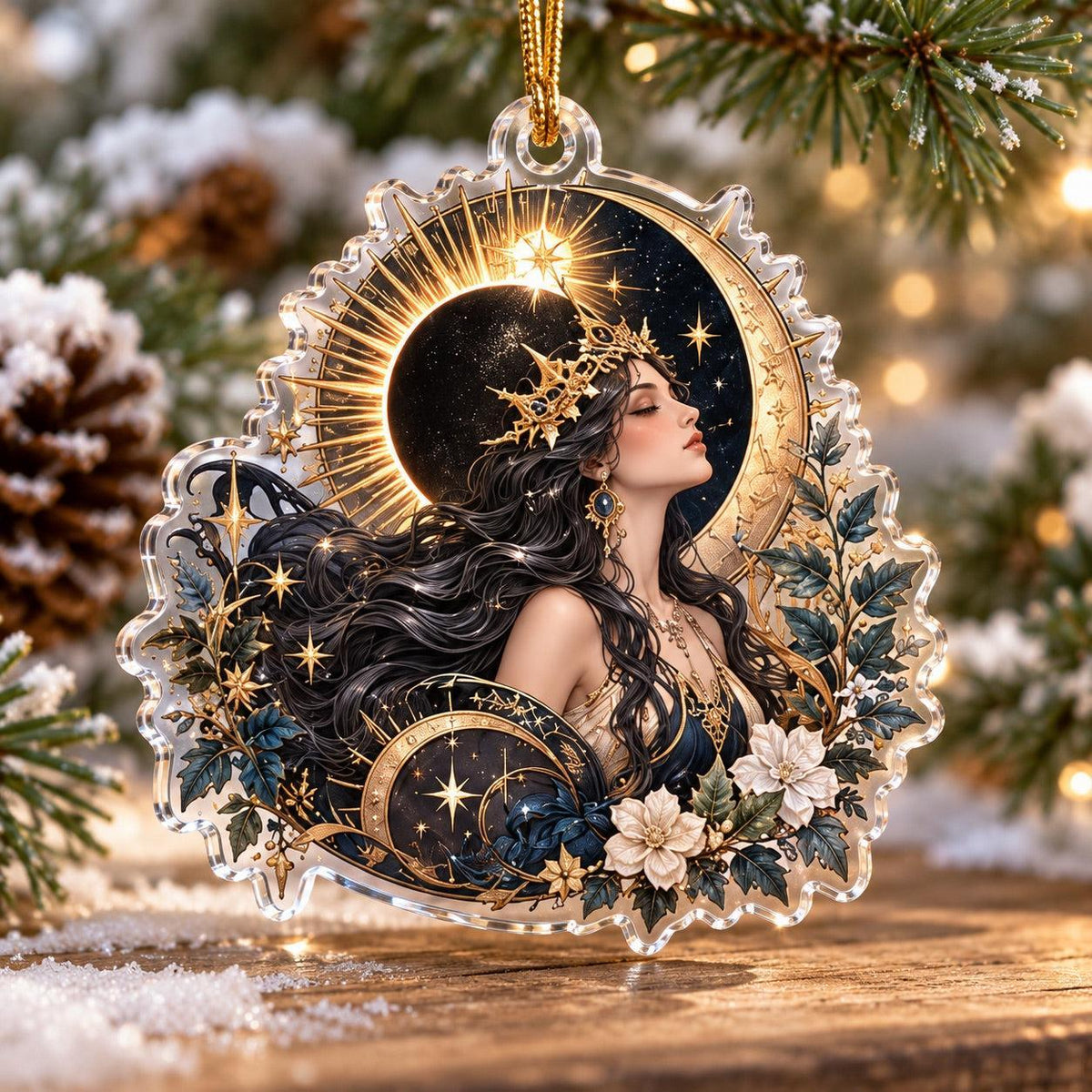 Sun and Moon Goddess Acrylic Ornament Set – Celestial Solstice Decor – Eclipse Goddess ornament
