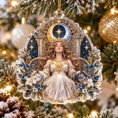 Sun and Moon Goddess Acrylic Ornament Set – Celestial Solstice Decor – Sun and Moon Queen ornament