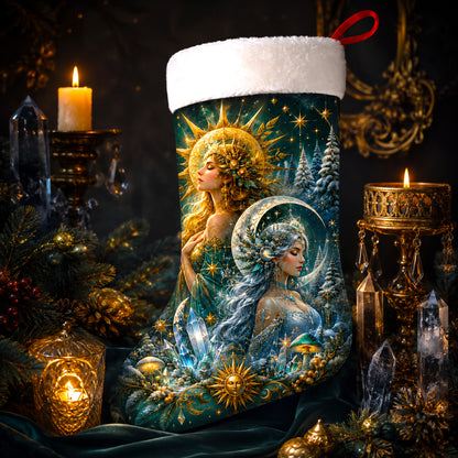 Sun And Moon Goddess Christmas Stocking Divine Feminine Decor, styled shot 2