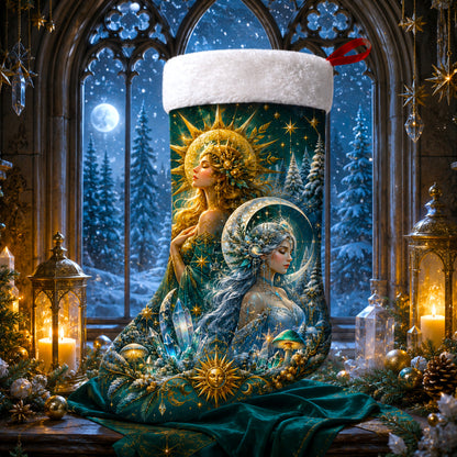 Sun And Moon Goddess Christmas Stocking Divine Feminine Decor, styled shot 4