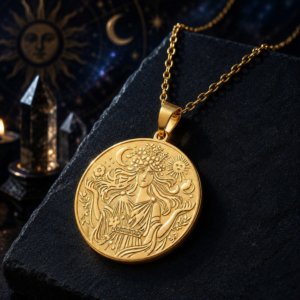 Sun & Moon Goddess Necklace – dark mystical altar product photo 1