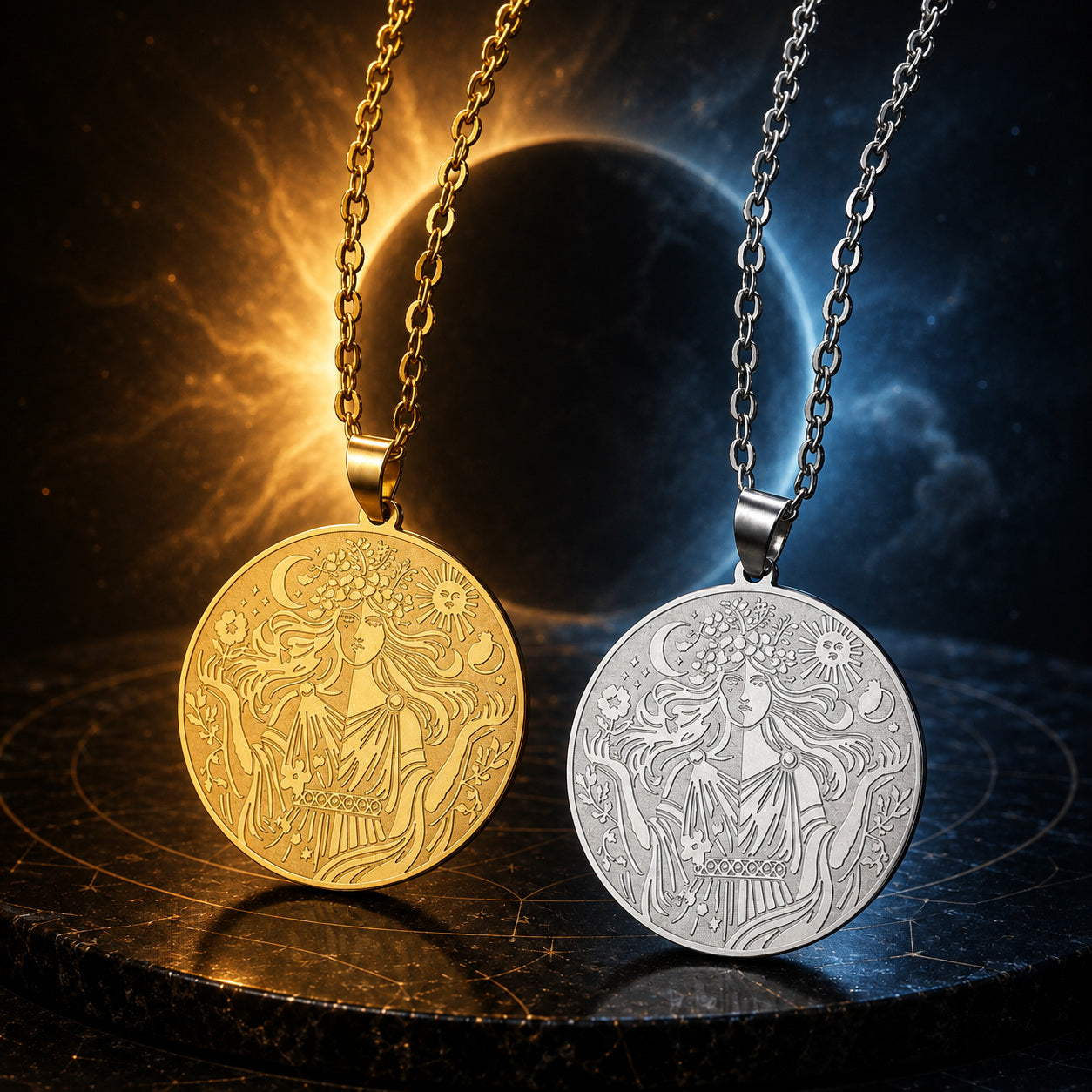 Sun & Moon Goddess Necklace – dark mystical altar product photo 2