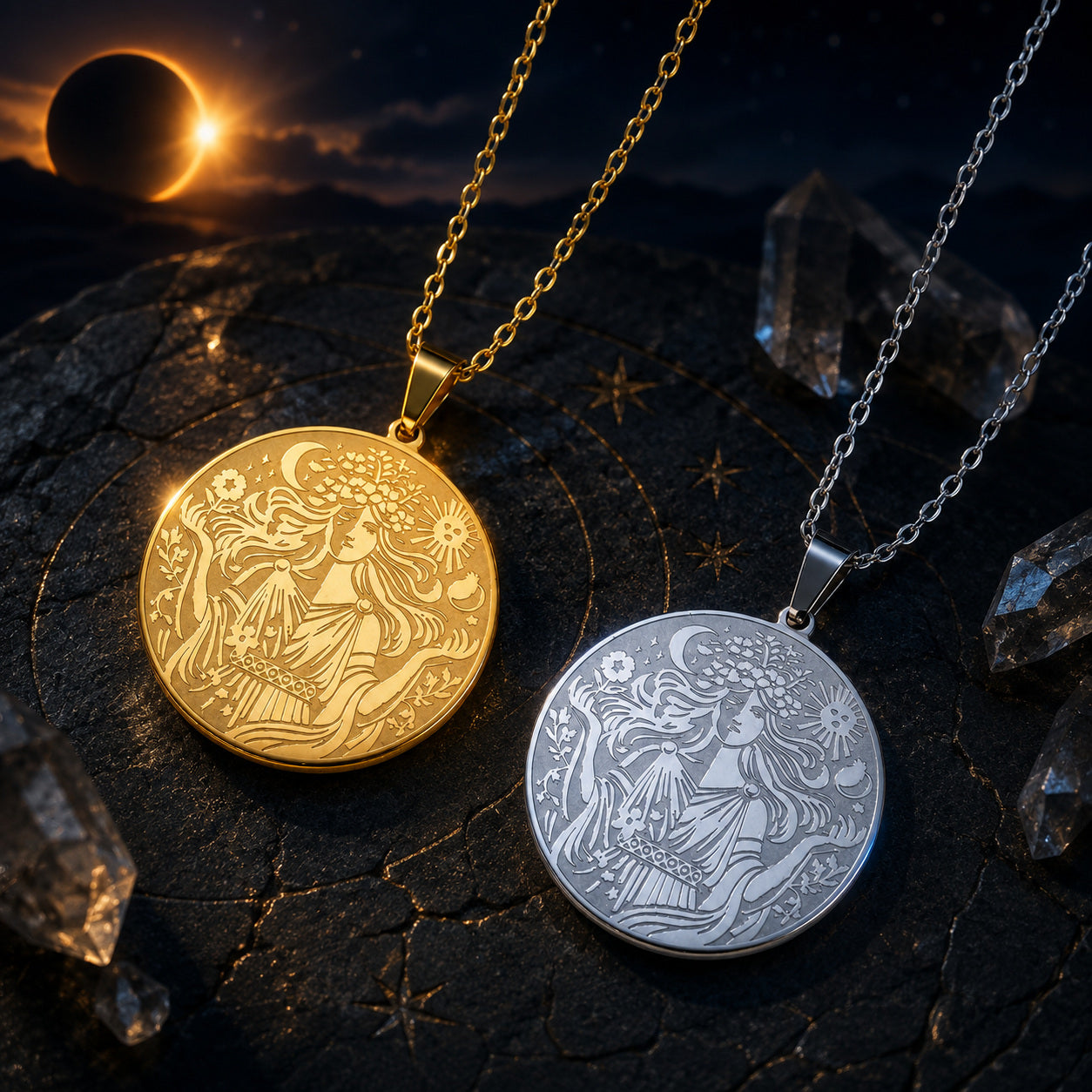Sun & Moon Goddess Necklace – dark mystical altar product photo 3