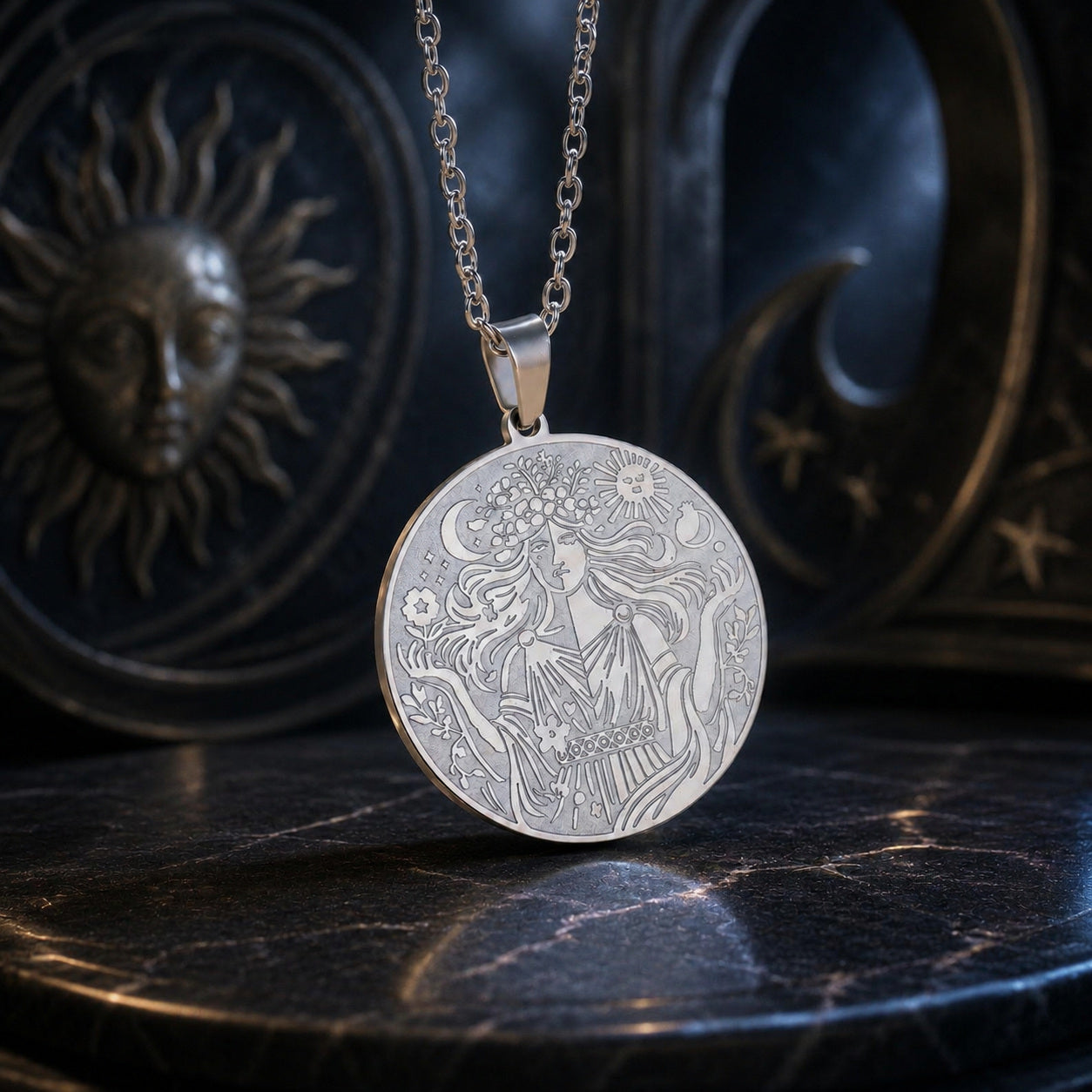 Sun & Moon Goddess Necklace – dark mystical altar product photo 4