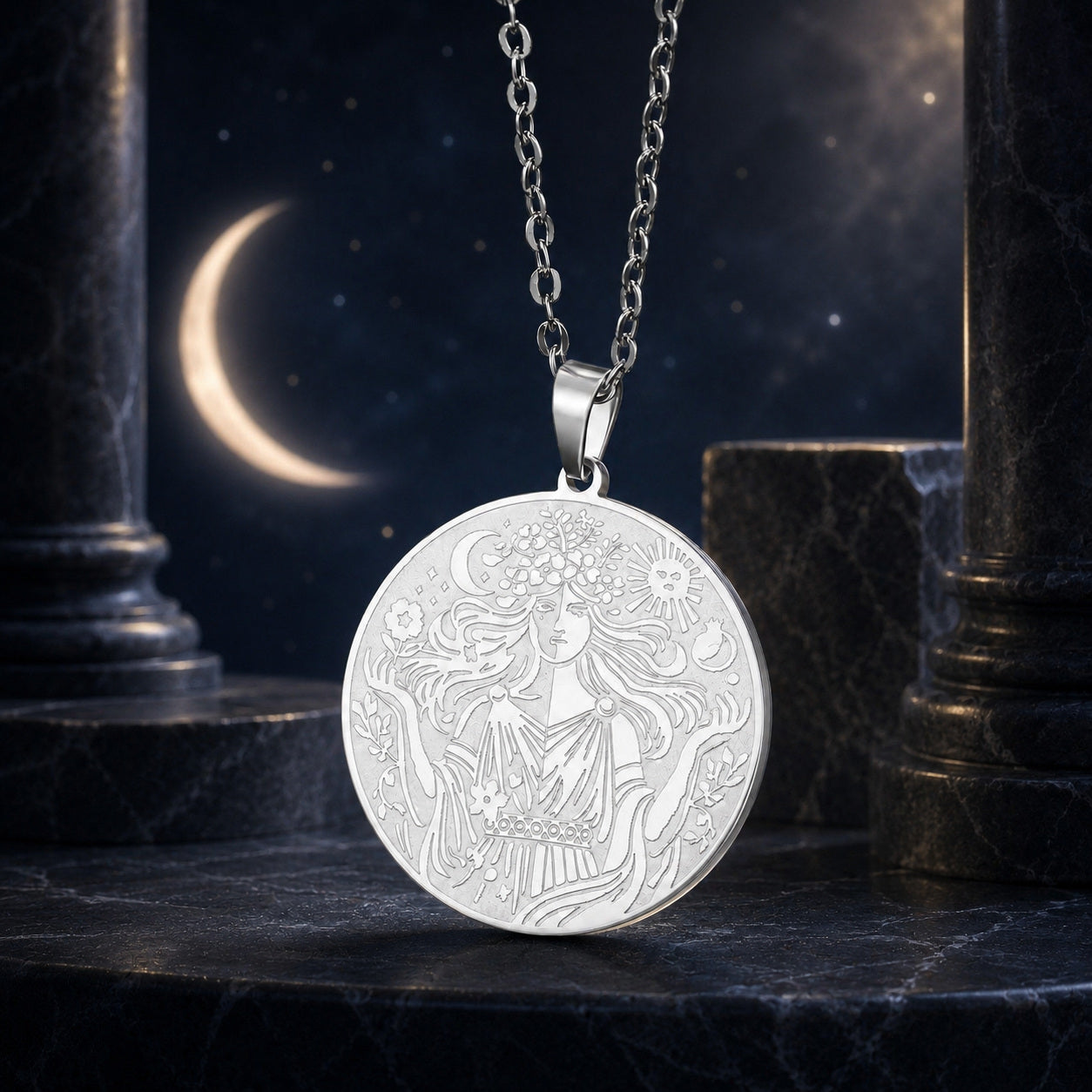 Sun & Moon Goddess Necklace – dark mystical altar product photo 5