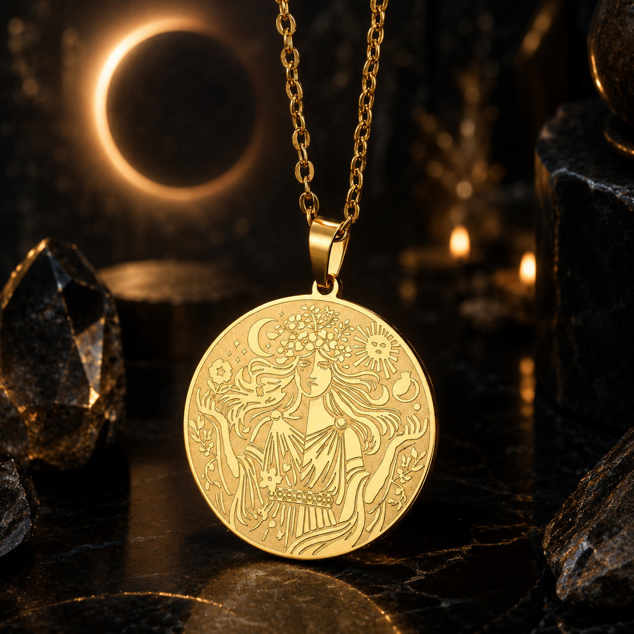 Sun & Moon Goddess Necklace – dark mystical altar product photo 6
