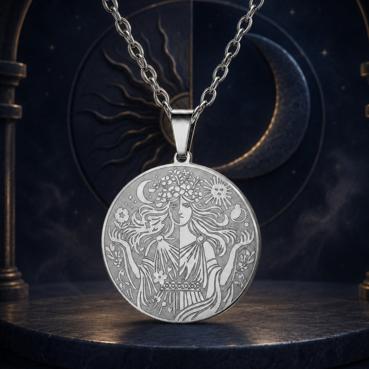 Sun & Moon Goddess Necklace – dark mystical altar product photo 7