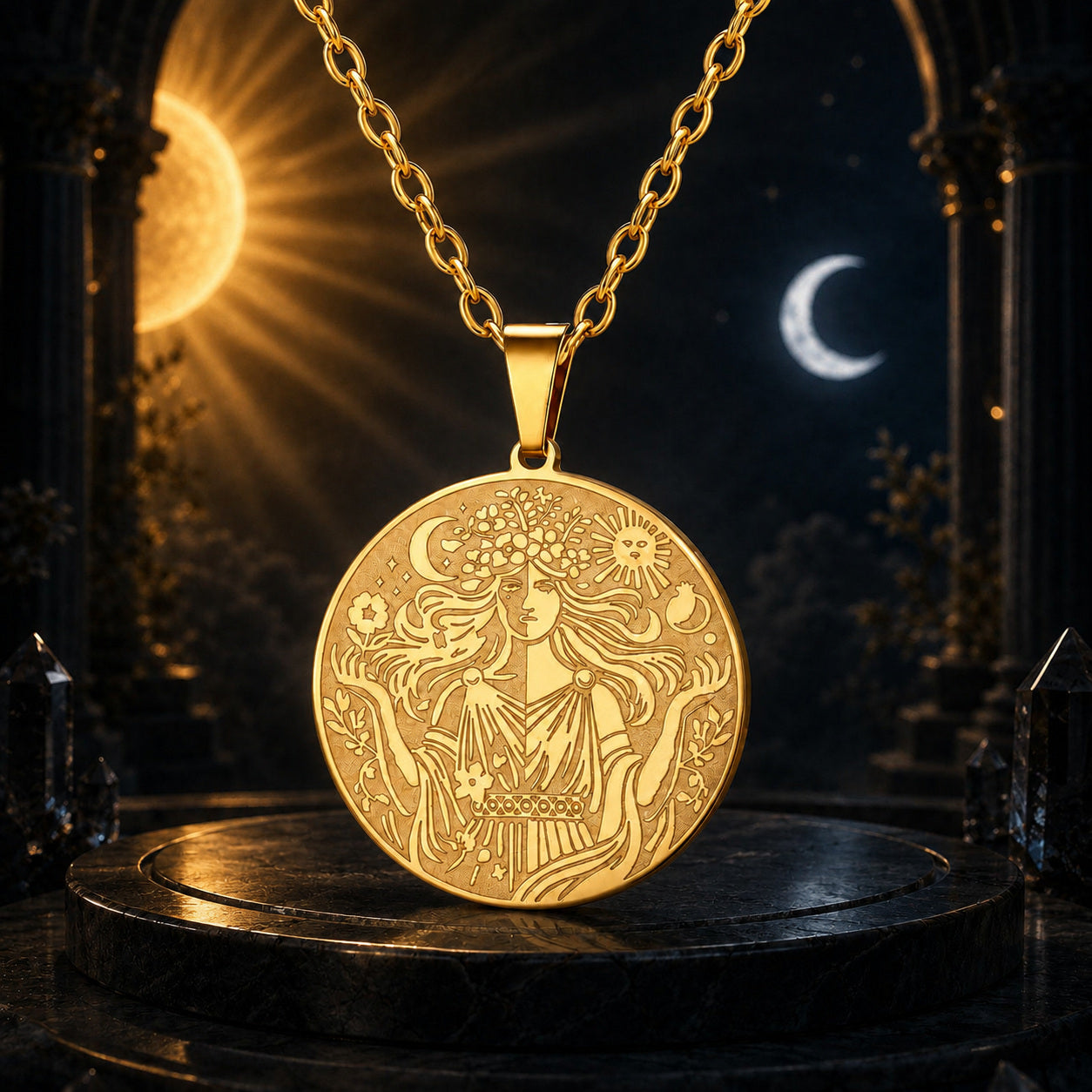 Sun & Moon Goddess Necklace – dark mystical altar product photo 8