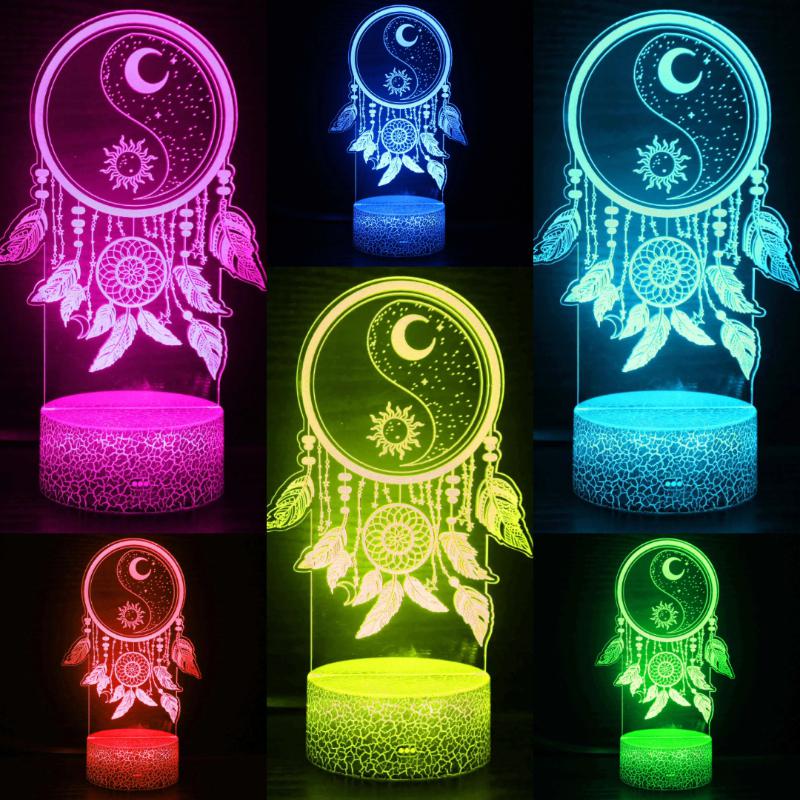 Sun Moon Dreamcatcher 3D Illusion Lamp Dream Catcher LED Night Light-MoonChildWorld