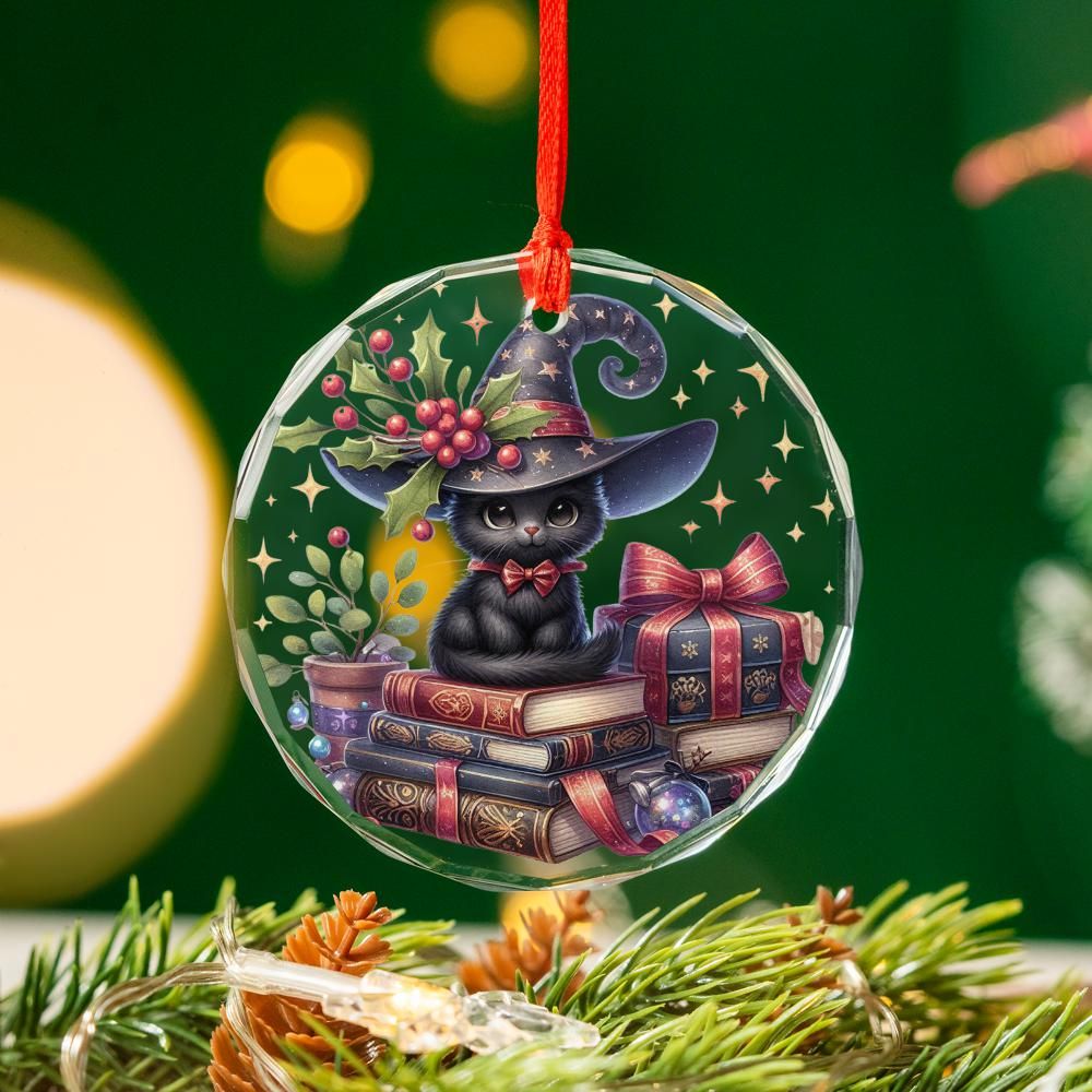 Magic Black Cat Glass Ornament Witchy Christmas Ornament-MoonChildWorld