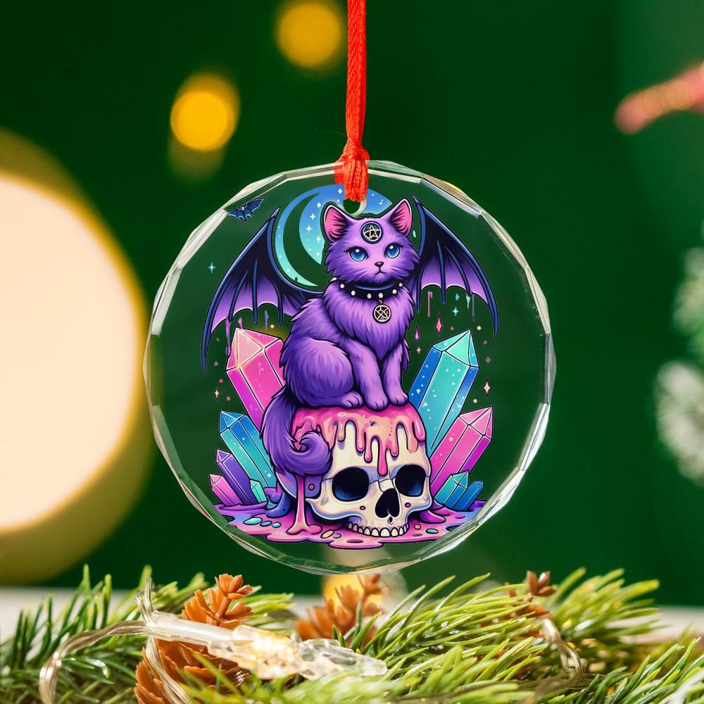 Skull Cat Glass Ornament Gothic Christmas Tree Ornament-MoonChildWorld