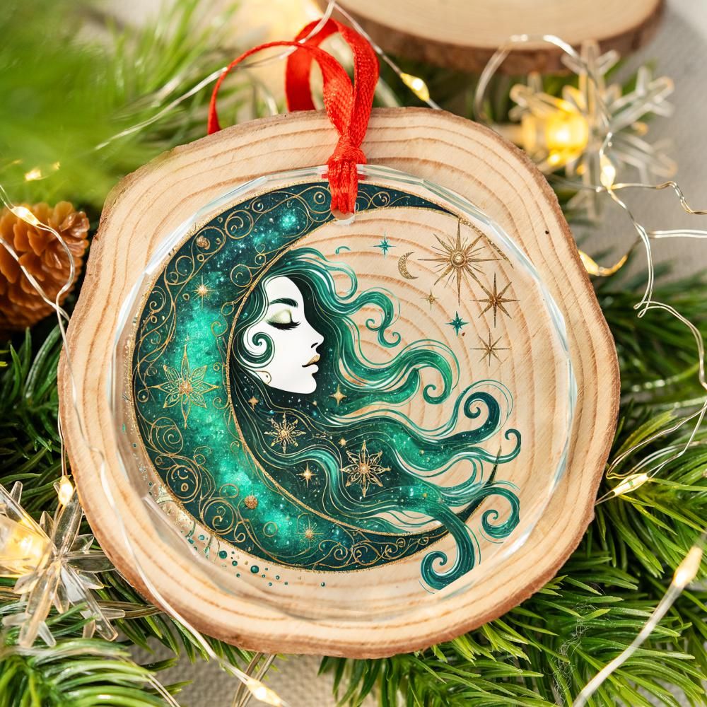 Star Moon Goddess Glass Ornament Celestial Christmas Ornament-MoonChildWorld