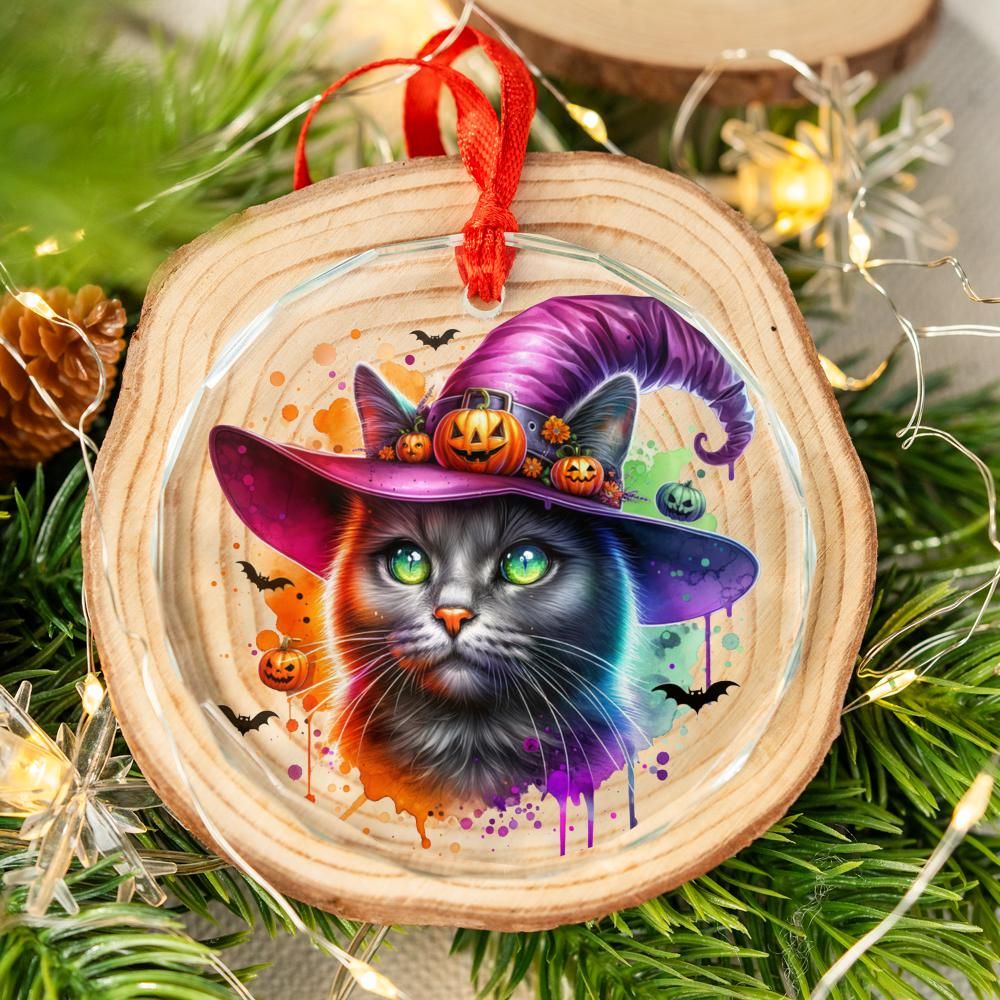 Spooky Cat Glass Ornament Gothic Christmas Tree Ornament-MoonChildWorld