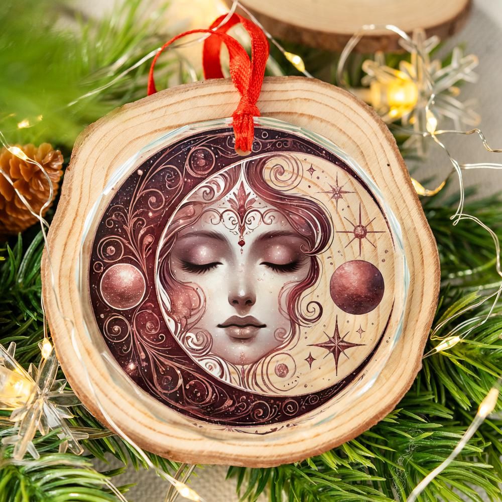 Celestial Moon Goddess Glass Ornament Wicca Christmas Tree Ornament-MoonChildWorld