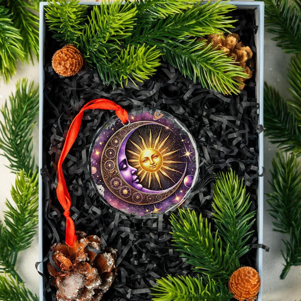 Celestial Sun Moon Goddess Glass Ornament Wicca Christmas Tree Ornament-MoonChildWorld