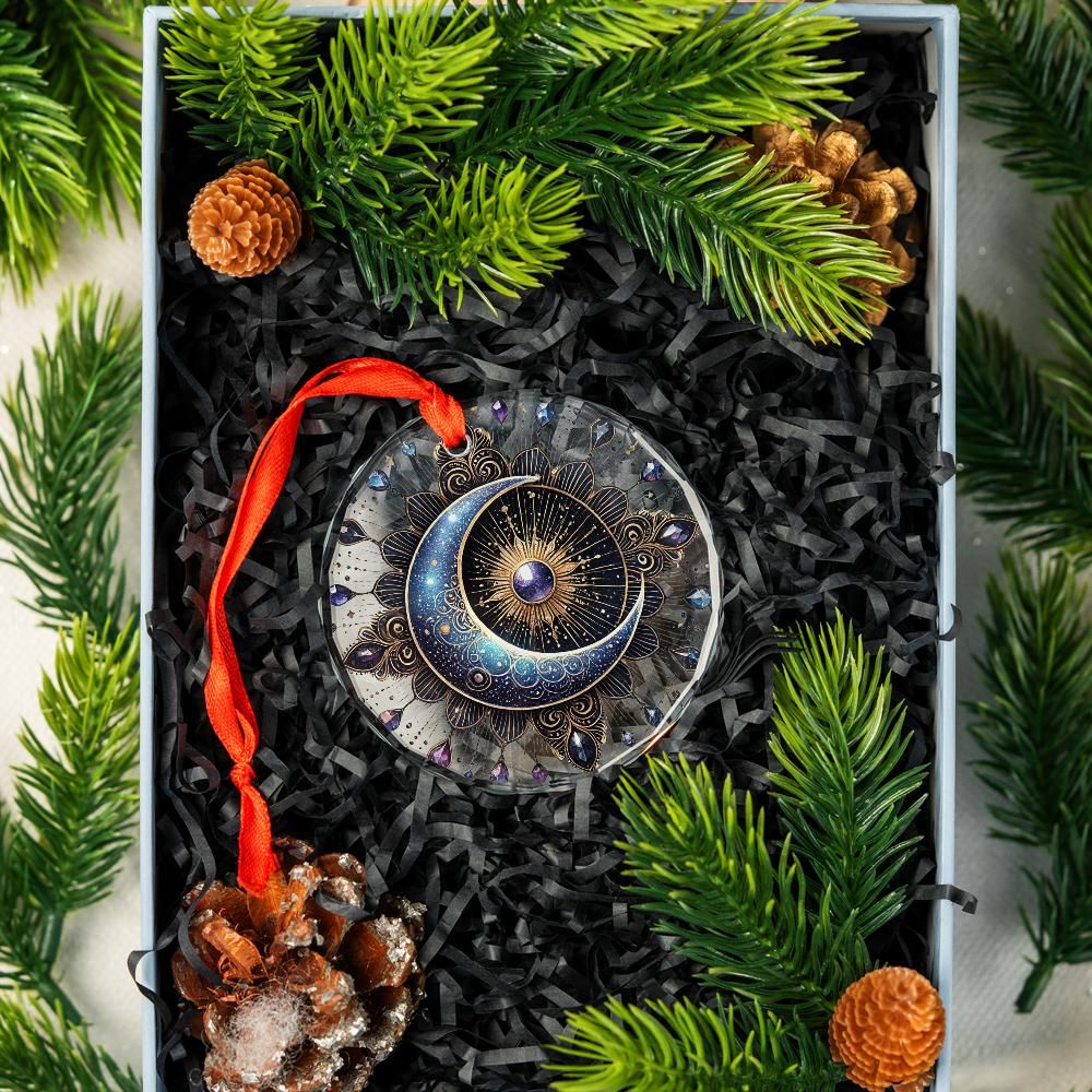 Celestial Sun Moon Glass Ornament Pagan Christmas Tree Ornament-MoonChildWorld