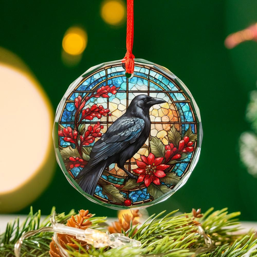 Dark Crow Glass Ornament Black Raven Gothic Christmas Tree Ornament-MoonChildWorld