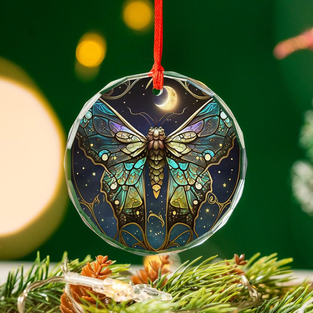 Celestial Moth Glass Ornament Mystical Christmas Tree Ornament-MoonChildWorld