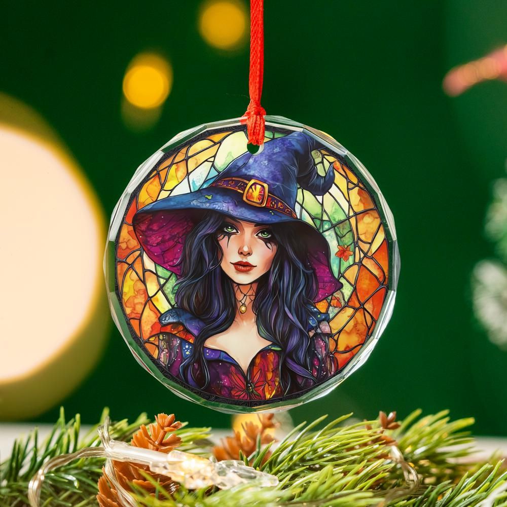 Gothic Witch Glass Ornament Mystical Christmas Ornament-MoonChildWorld