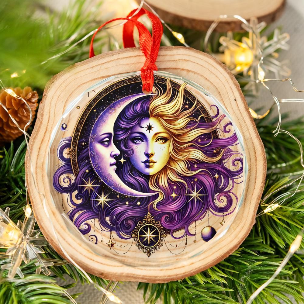 Celestial Sun Moon Goddess Glass Ornament Pagan Christmas Tree Ornament-MoonChildWorld