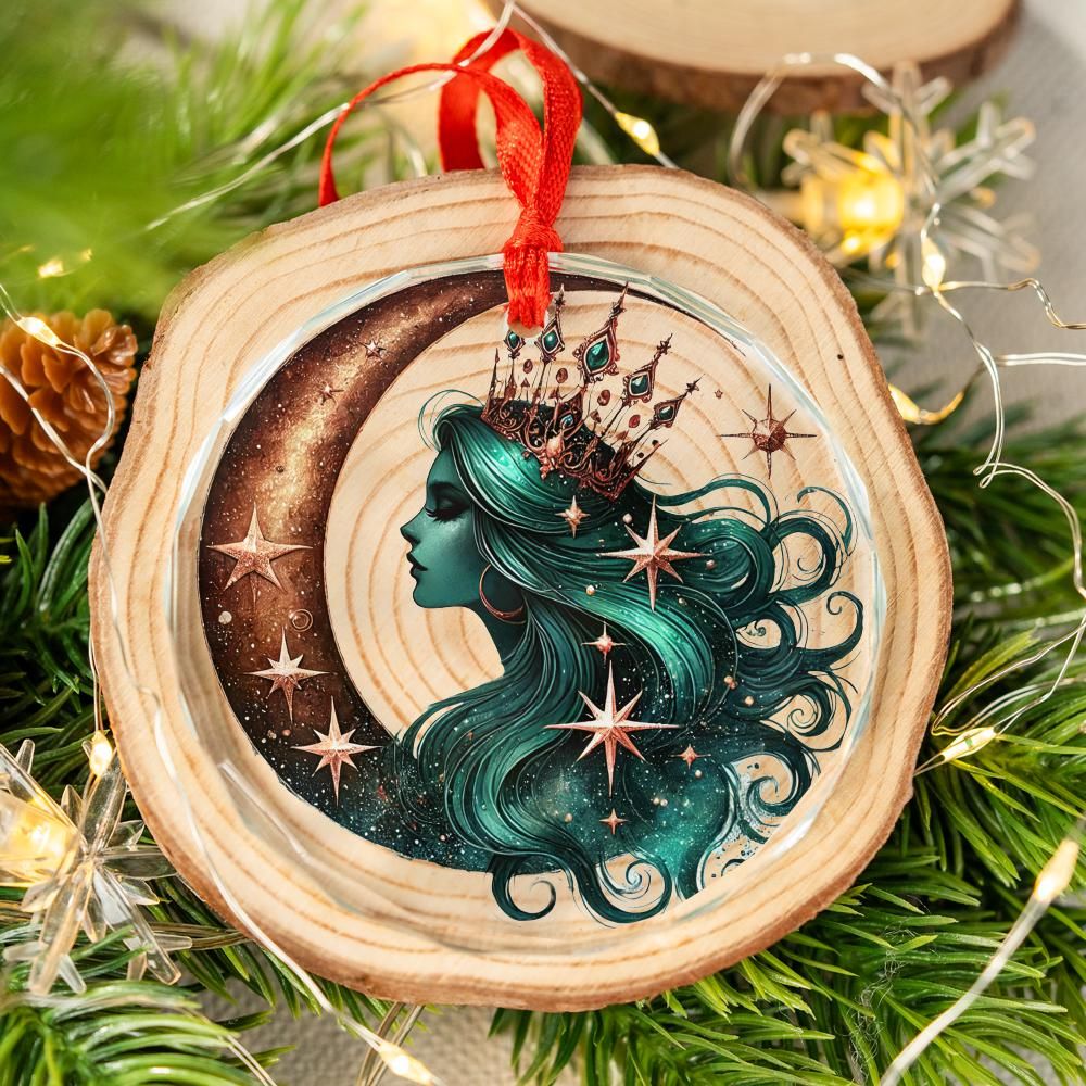 Celestial Moon Goddess Glass Ornament Pagan Yule Ornament-MoonChildWorld