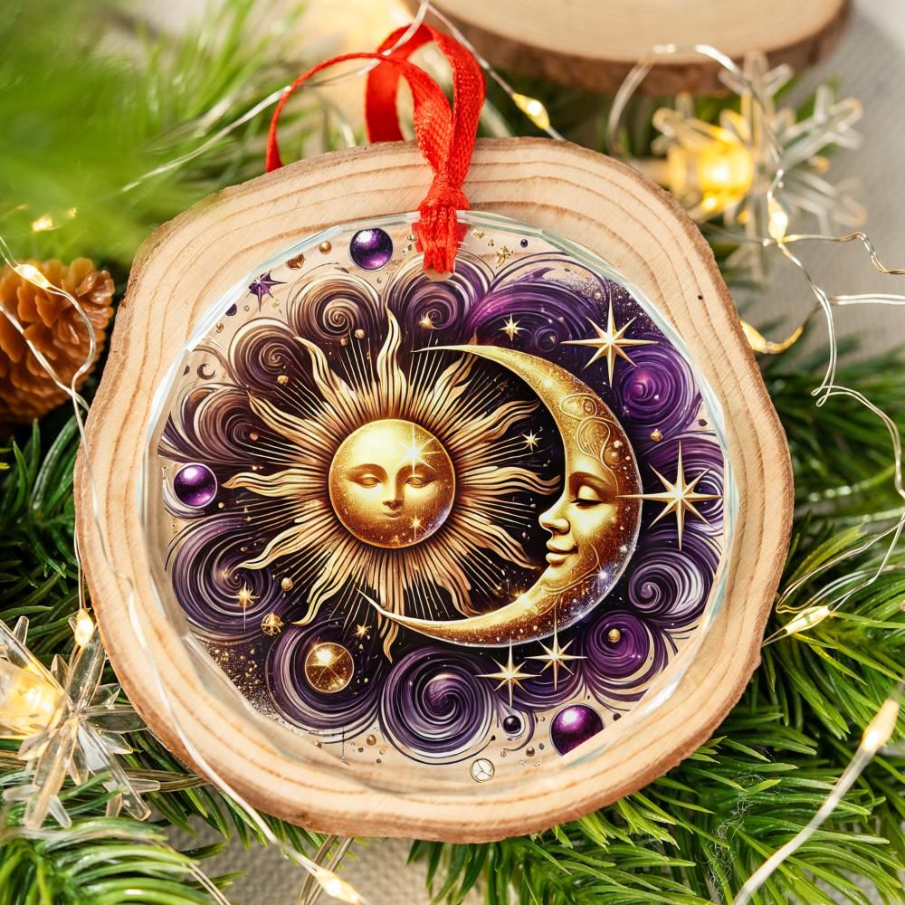 Sun Moon Goddess Celestial Glass Ornament Pagan Yule Ornament-MoonChildWorld