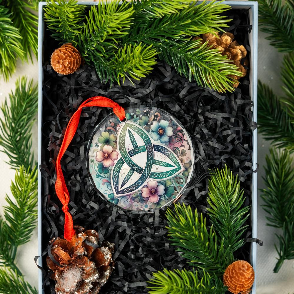 Celtic Triquetra Glass Ornament Pagan Yule Ornament-MoonChildWorld