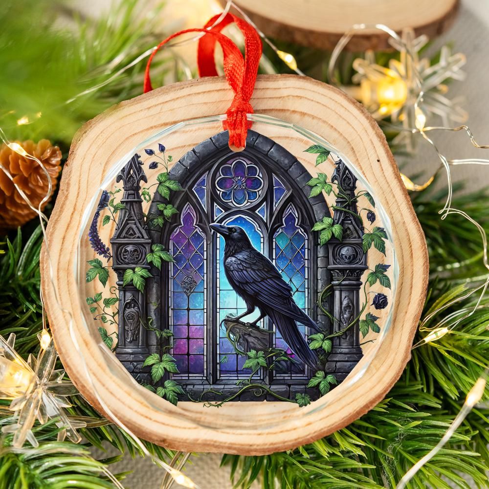 Gothic Raven Glass Ornament Witchy Crow Ornament-MoonChildWorld