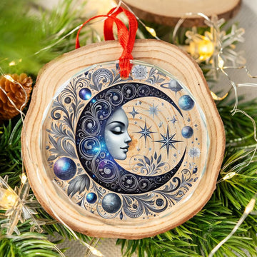 Star Moon Goddess Glass Ornament Pagan Yule Ornament-MoonChildWorld