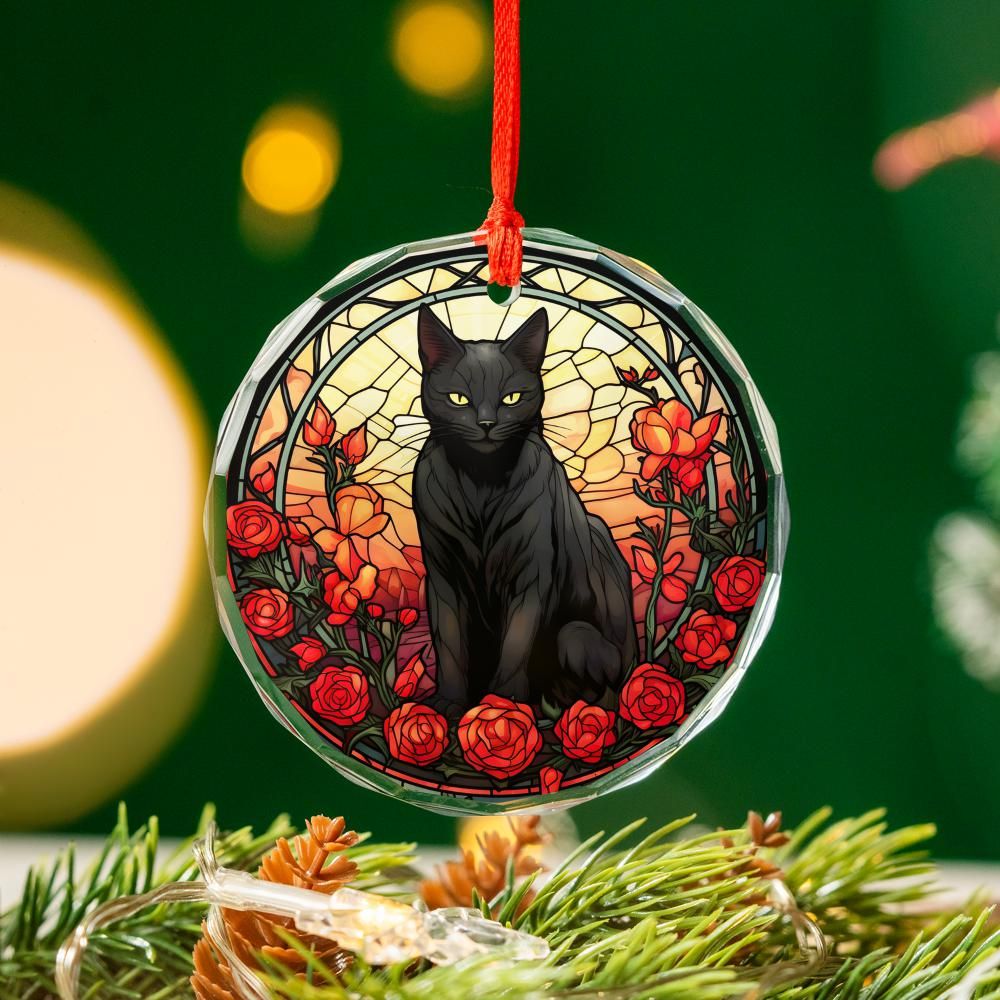 Occult Cat Glass Ornament Black Cat Gothic Christmas Tree Ornament-MoonChildWorld