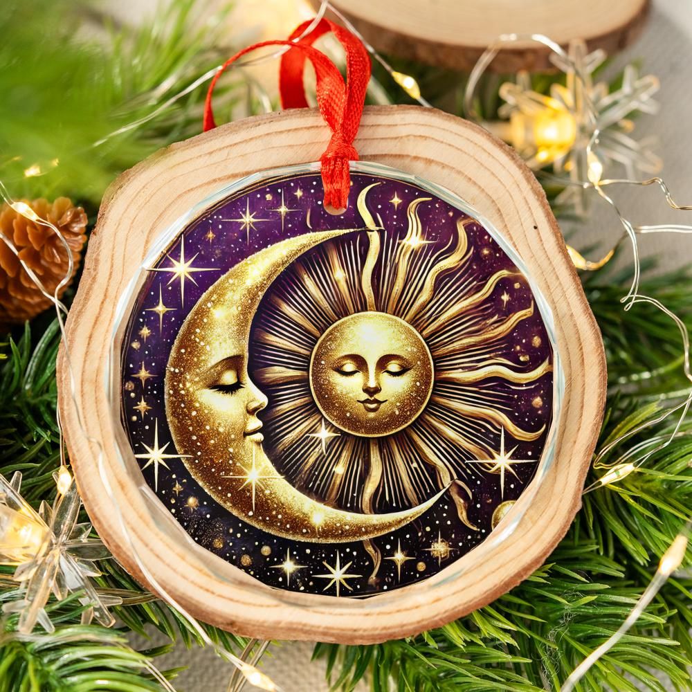 Celestial Sun Moon Goddess Glass Ornament Wicca Christmas Tree Ornament-MoonChildWorld