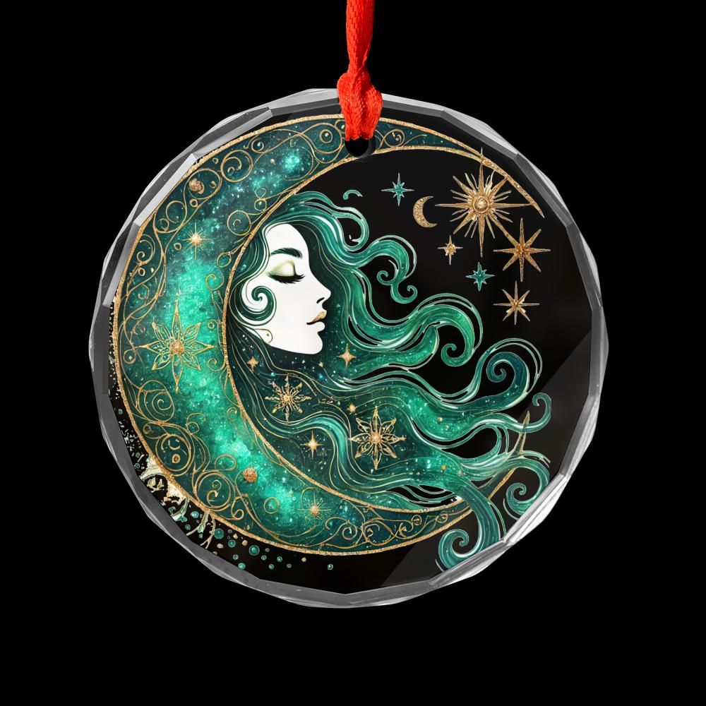 Star Moon Goddess Glass Ornament Celestial Christmas Ornament-MoonChildWorld