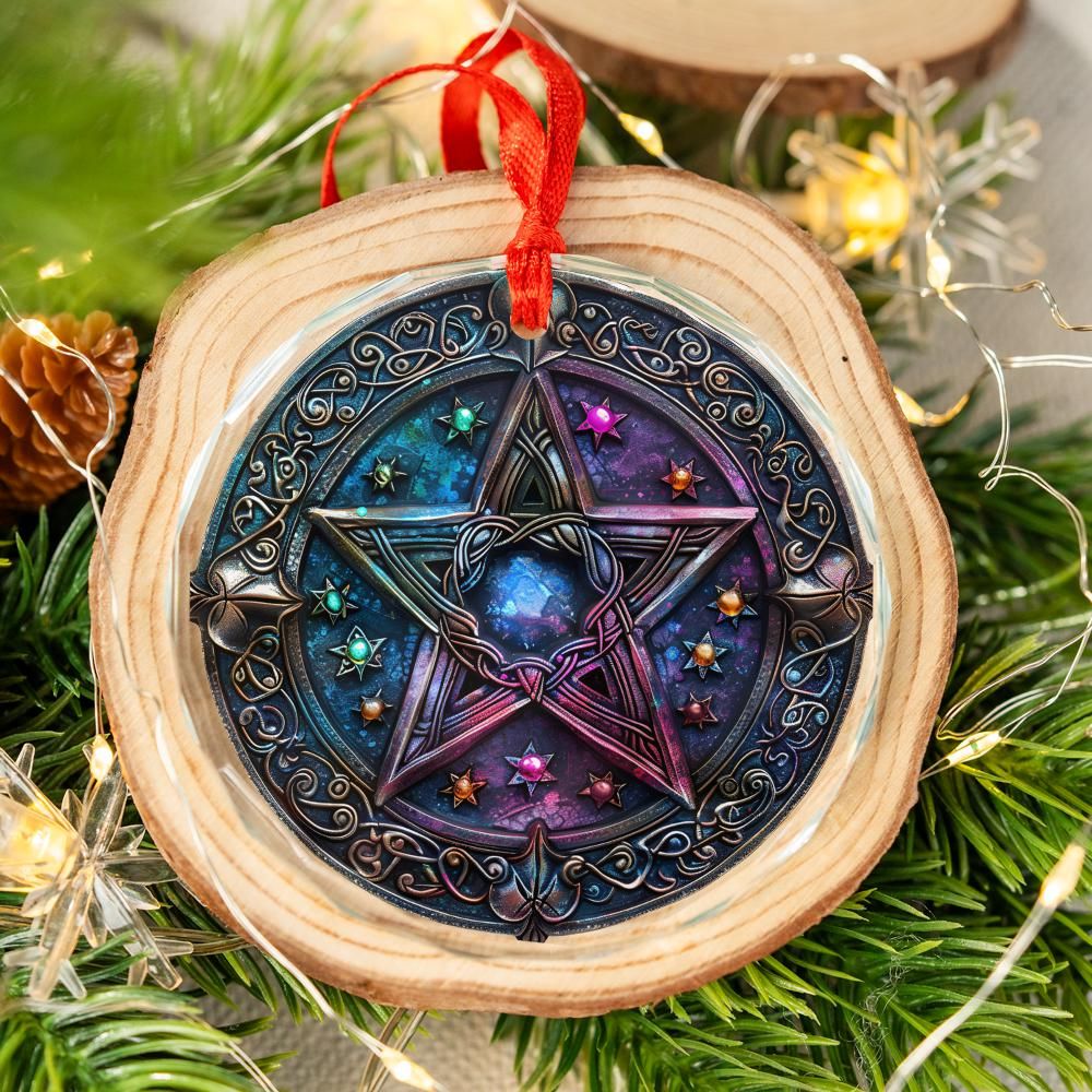 Celtic Pentacle Glass Ornament Wicca Pagan Christmas Tree Ornament-MoonChildWorld