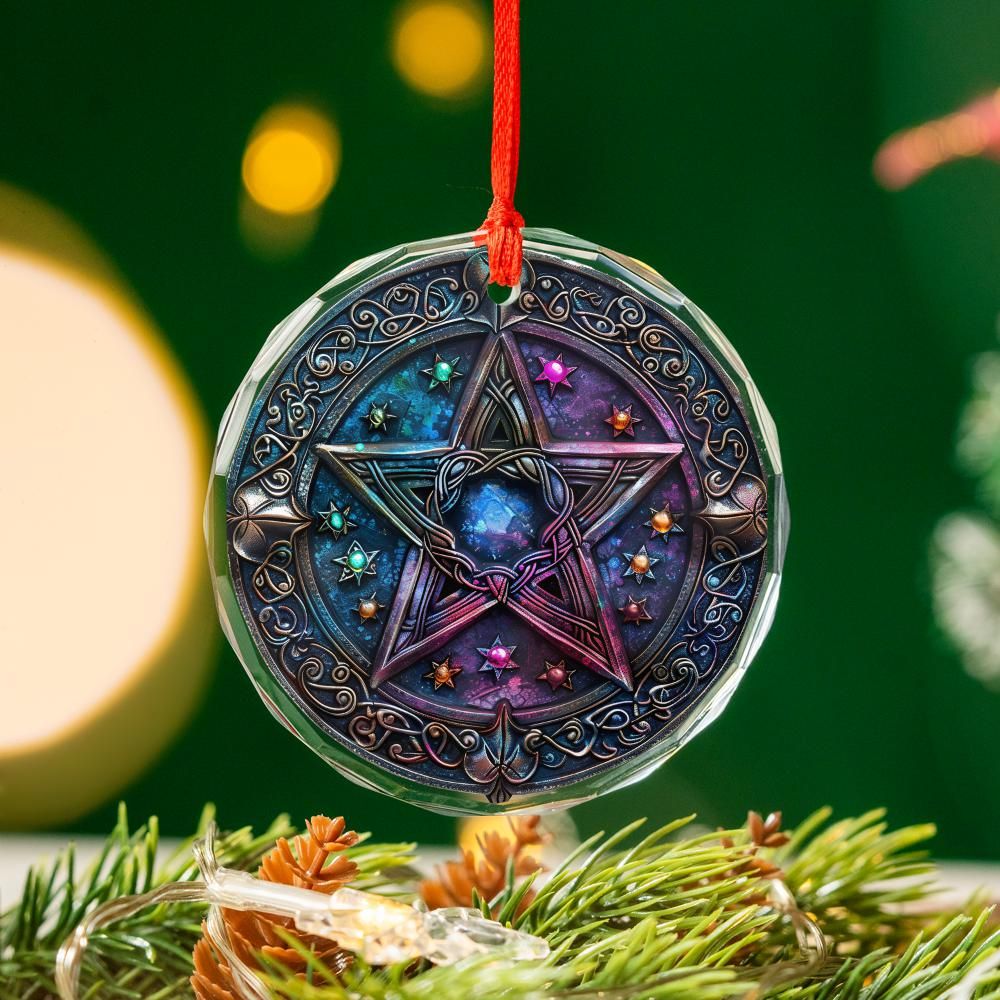 Celtic Pentacle Glass Ornament Wicca Pagan Christmas Tree Ornament-MoonChildWorld