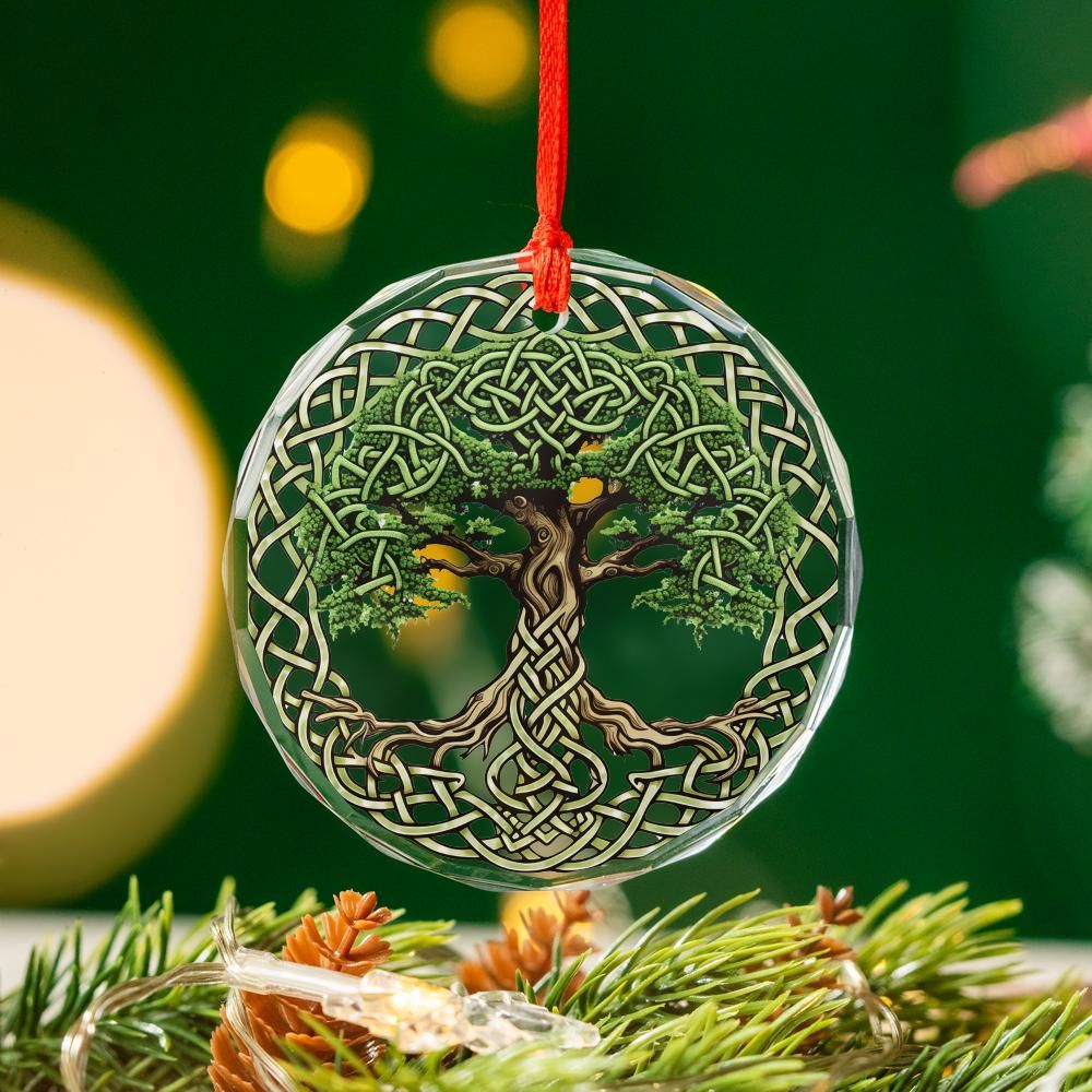 Celtic Tree of Life Glass Ornament Pagan Yule Tree Ornament-MoonChildWorld