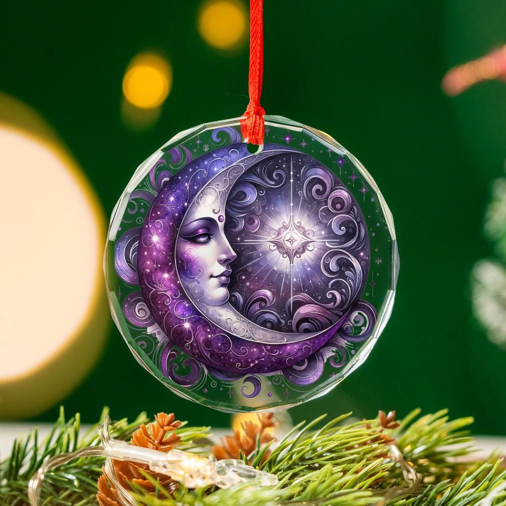 Celestial Moon Goddess Glass Ornament Pagan Yule Ornament-MoonChildWorld